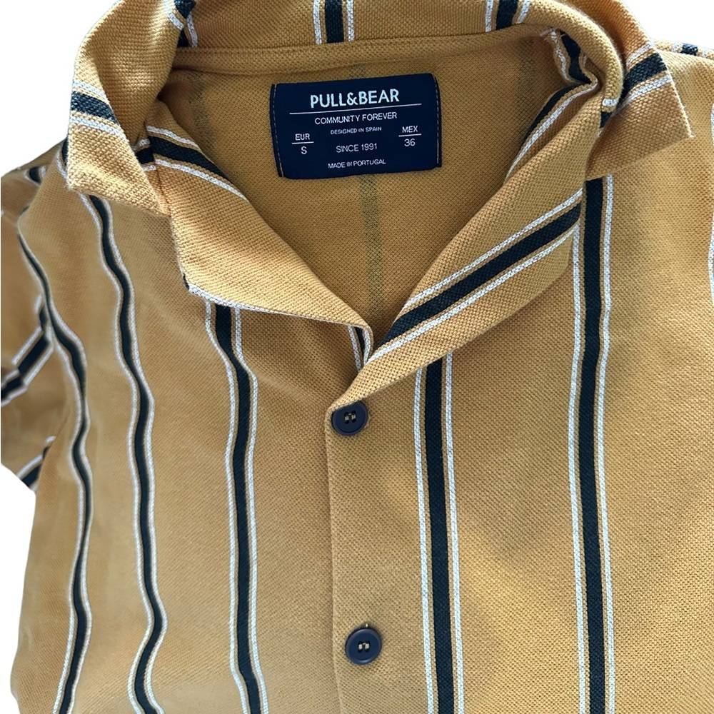 Pull&Bear Vertical Stripe Button Up Knit Shirt S - image 6